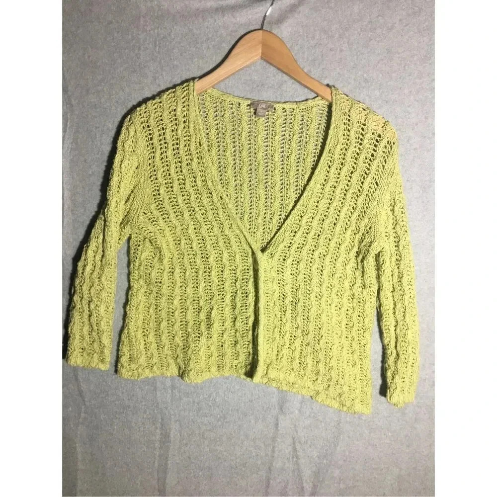 Womens J Jill Cardigan Loose Knit Light Green Casual Cover Up Layering